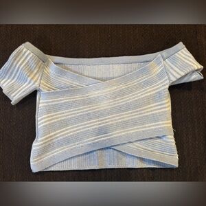 Aerie Striped Off-Shoulder Top size medium light blue & white